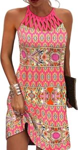 Boho style Summer Dress with Casual Floral Hollow Out Halter Neck. 21 Different colors and patterns