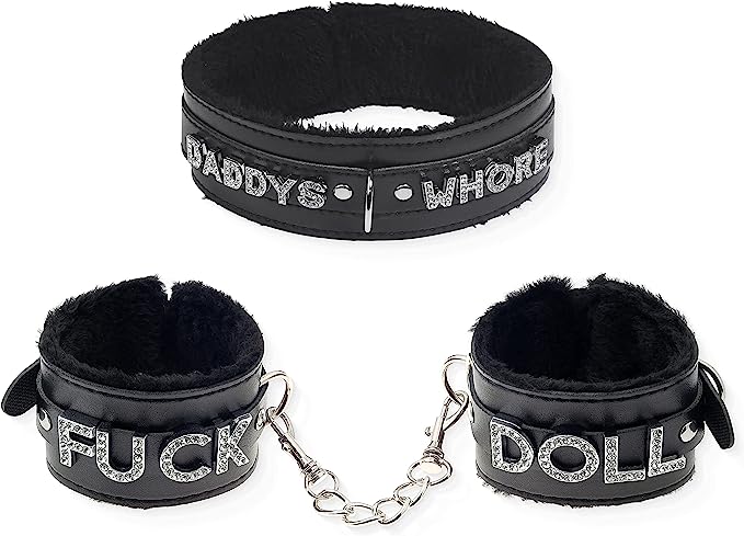 Gothic Leather Fluffy Neck Collar Leash Cosplay