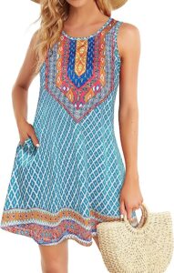 Beach Boho Sleeveless Vintage Summer Dress T-Shirt Tank Sundress with Flowy Pockets . 29 styles and patterns