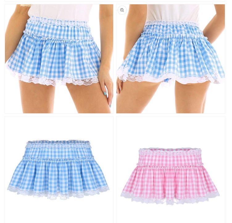 Lace Plaid Micro Miniskirt, Pink or Blue Sizes XS to XL